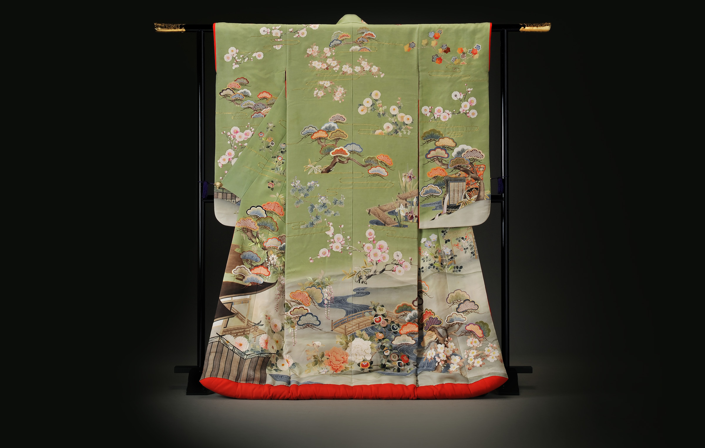 Furisode with Palace Garden Design